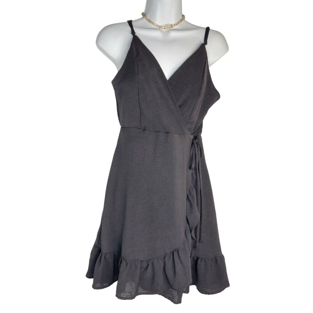 Alliard State Womens Ruffled Hem Wrap Dress V-Neck Sleeveless Black